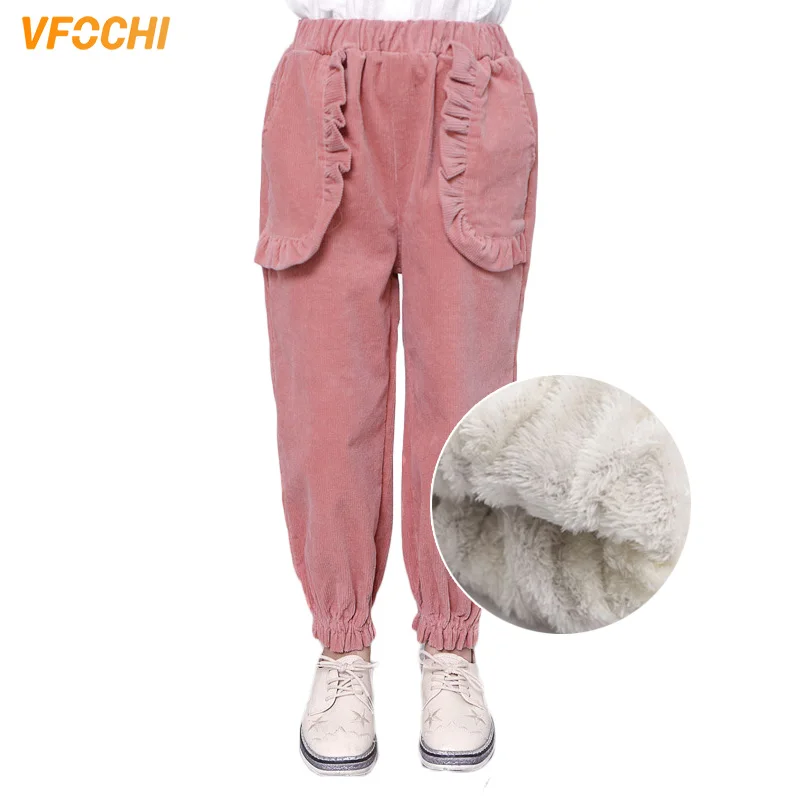 VFOCHI/вельветовые штаны для девочек; зимние толстые плюшевые штаны с подкладкой; детские брюки с эластичной резинкой на талии; Детские теплые узкие брюки для маленьких девочек