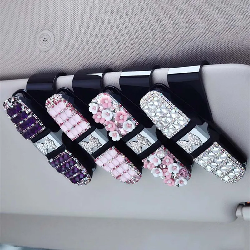 

Crystal Car Fastener Clip Sun Visor Sunglasses Fashion Women Diamond Car Glasses Decorative Card Ticket Clip Holder