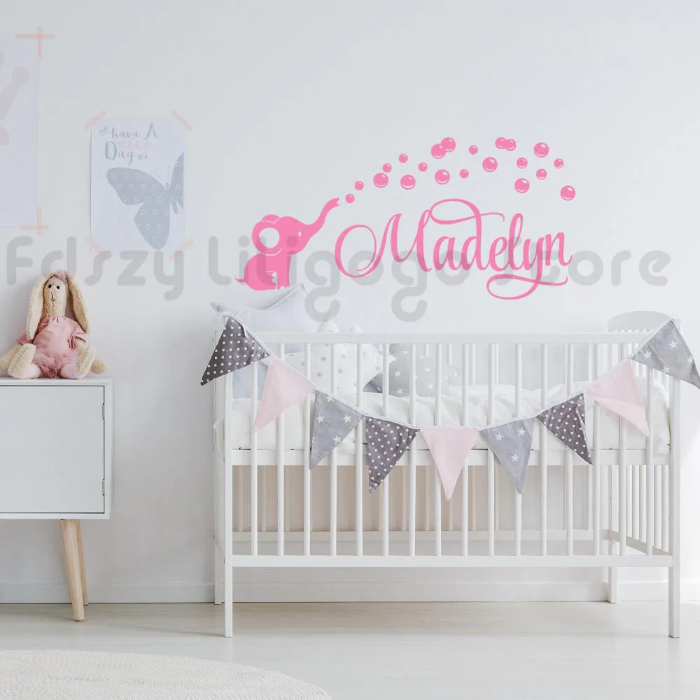 Nursery Elephant Wall Decal Vinyl Customized Name Wall Sticker