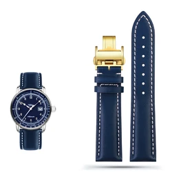 Blue Genuine Leather Watch Band Strap, 21mm/22mm - Premium Replacement Watch Strap Belt Bracelet - 21mm (B blue gold)