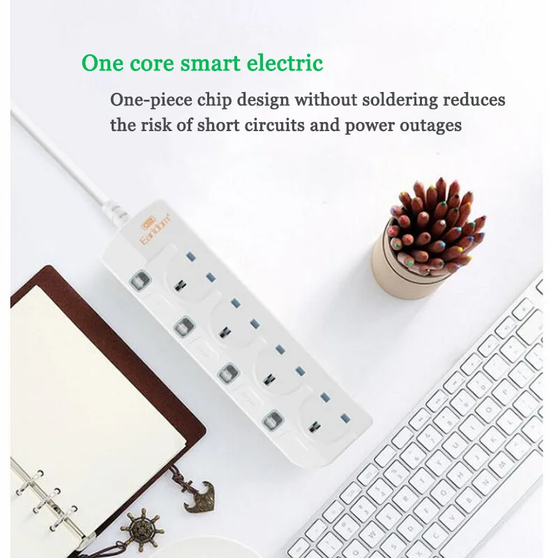 UK Plug Socket Power Strip 4AC UK Socket Individually Switch 1.5M Extension Power Cord Desktop Socket For Britain Hong Kong