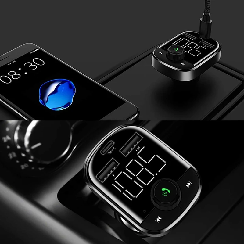 Fm-передатчик Bluetooth громкой связи автомобильный комплект автомобильный аудио mp3-плеер type-C Быстрая зарядка двойной Usb 3.6A автомобильное зарядное устройство Bluetooth 4,2