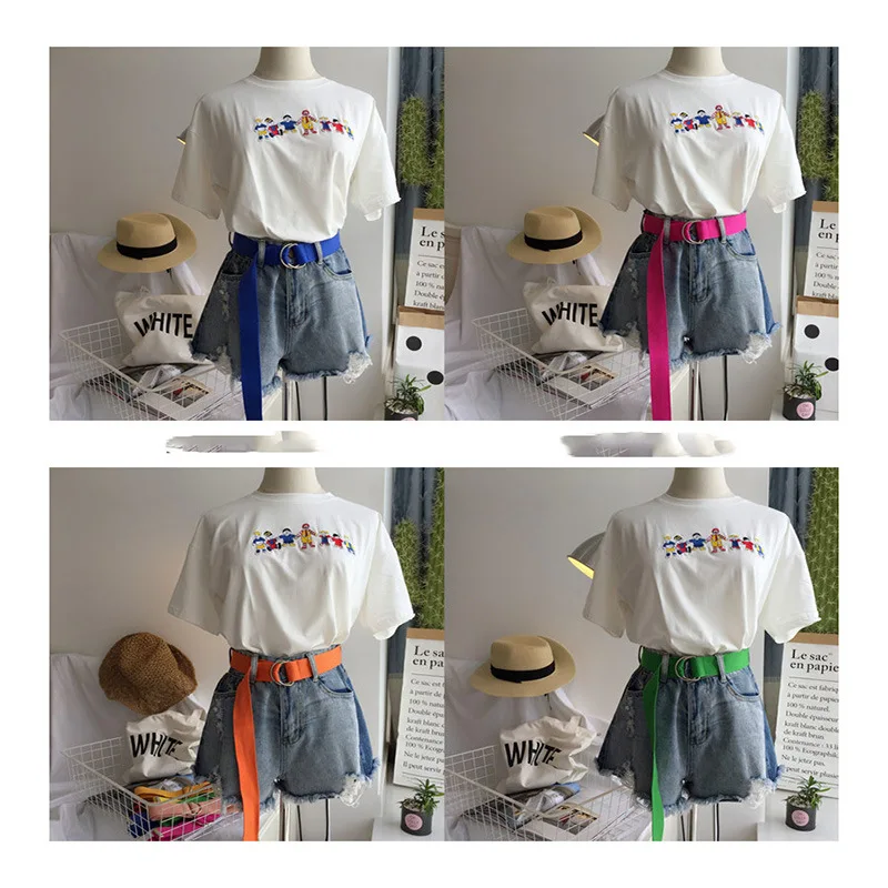 Colle Store женский ремень Харадзюку женский однотонный холщовый ремень модный двойной ремень с пряжкой и кольцом удлиненный