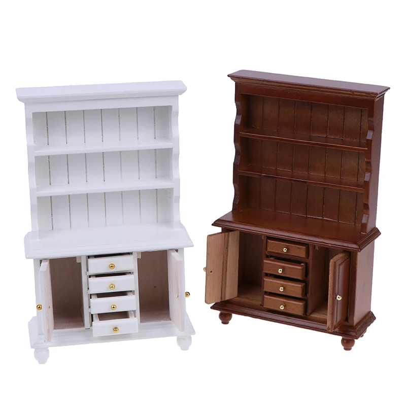 

2Colors 1/12 Dollhouse Miniature Furniture Multifunction Wood Cabinet Bookcase Bookshelf for Pretend Play Toy