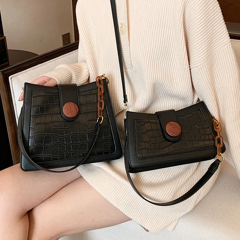 

Retro Small Crocodile Pattern Hobo Bag Women Luxury Pu Leather Female Messenger Bags Noble Temperament Pure Color Shoulder Bag