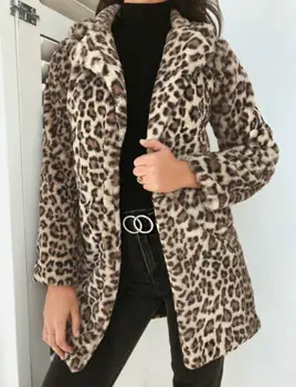 

Thicken Leopard Women Jacket Mid-Long Faux Fur Coat Women Slim Casual Luipaard Fur Jackets Female Harajuku
