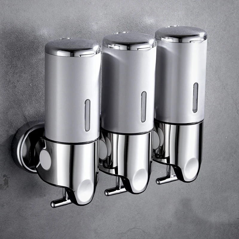 Silver 1500ml Luxury 1500ml SoapDispenser Wall Mount 3 Heads ABS Electroplated Shampoo Dispenser Punch Selection for Bathroom Accessories - Цвет: Silver 1500ml