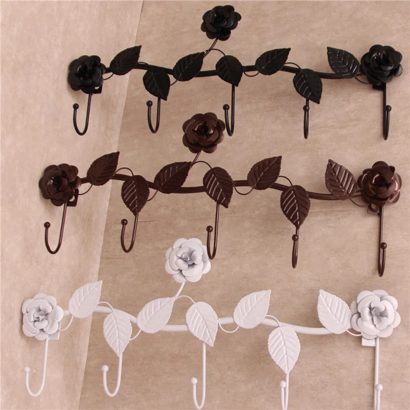European-style Iron Rose Design Decorative Wall Hook Wall-mounted Coat Hanger Storage Rack Key Holder Organizer Home Decor 3