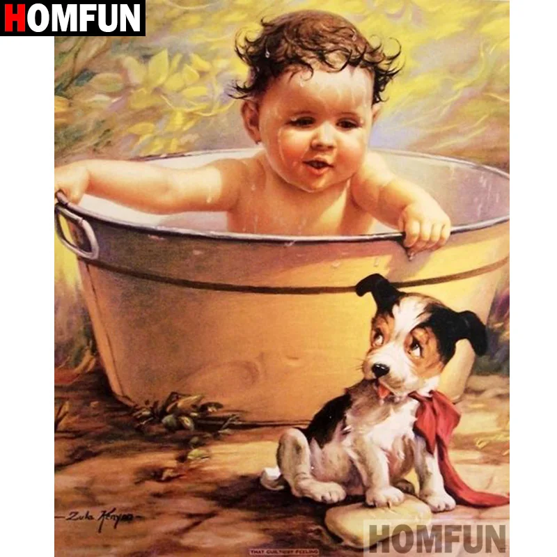 Алмазная 5D картина HOMFUN для творчества купающаяся собака живопись вышивка