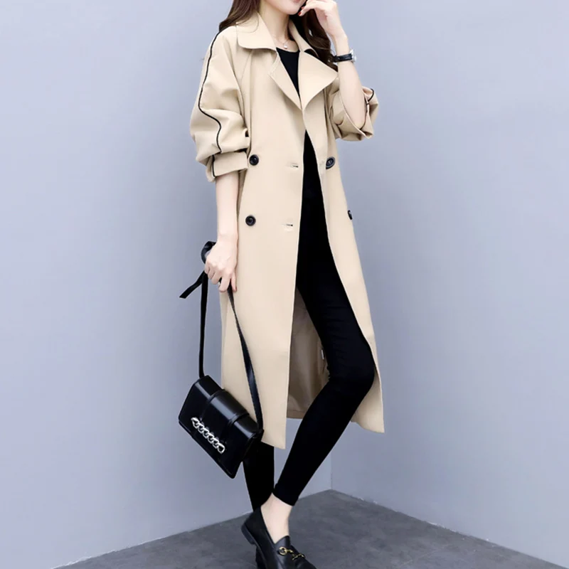 Trench Coat for Women Streetwear Double Breasted Turn-down Collar Spring/Autumn Coat Women's Overcoat with Pocket