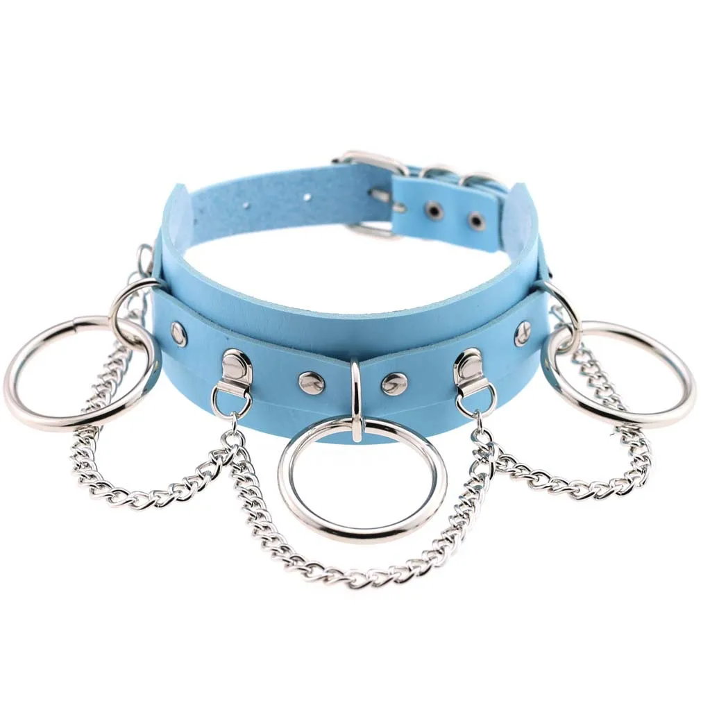 2021 Fashion Punk Blue Leather Choker Necklace Multilayer Heart Round Chocker Sexy Collar E Girl Women Necklace Gothic Jewelry 