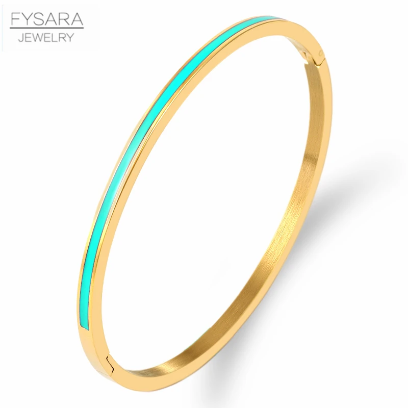 FYSARA 3mm Thin Colorful Orange Enamel Bangles Bracelets for Women Party Fashion Bangles 361L Stainless Steel Jewelry 7 Color