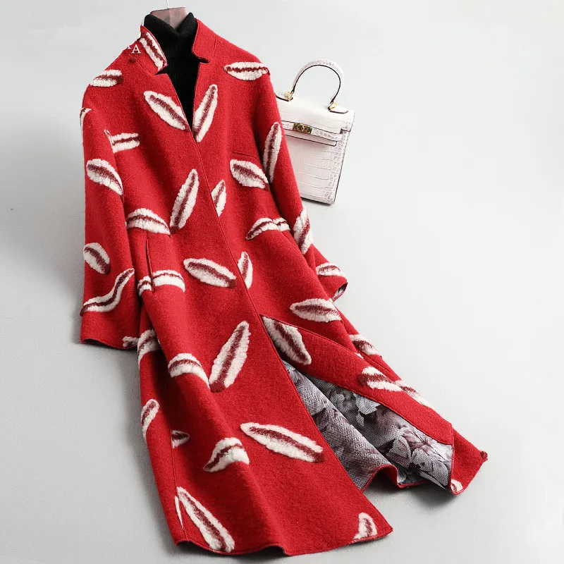 

Real Fur Sheep Shearing Winter Coat Floral Jacket Women Clothes 2020 Windbreaker WPHYJR009 YY1134