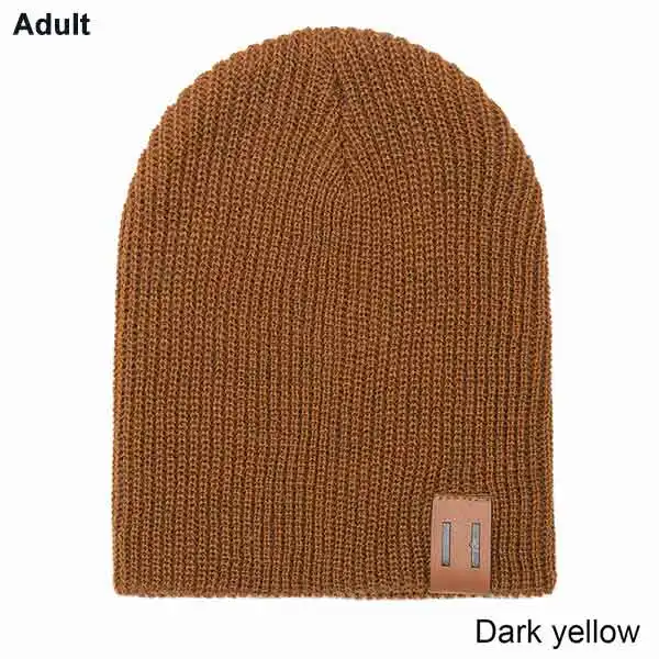 adult dark yellow TRUENJOY/Новое поступление, Детская Зимняя Шапка-бини, мягкая теплая вязаная шапочка-бини для мужчин и женщин, SKullies, девочки-мальчики, взрослые дети - Цвет: adult dark yellow