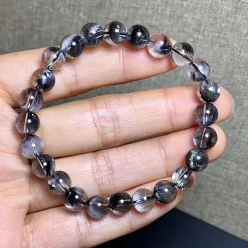 

Certificate Natural Brookite Platinum Silver Rutilated Quartz Bracelet 8mm Crystal Gemstone Round Beads Woman Man Gift AAAAA