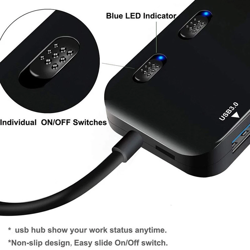 Популярный USB 3,0 концентратор разветвитель удлинитель 4 порта USB концентратор данных с индивидуальным переключателем светодиодный светильник