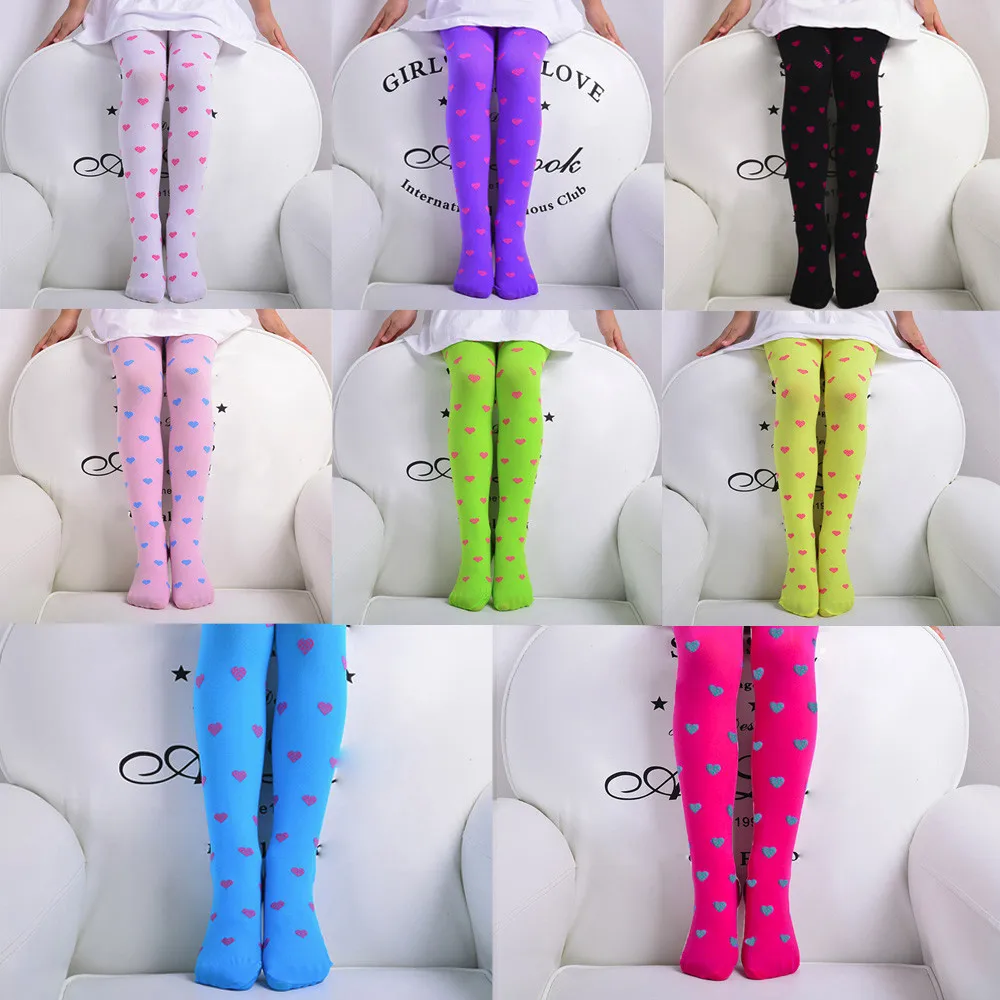 Spring Candy Color Stocking Kids Heart Dots Dance Tights for Girls Stocking Children Velvet Solid White Girls Tights