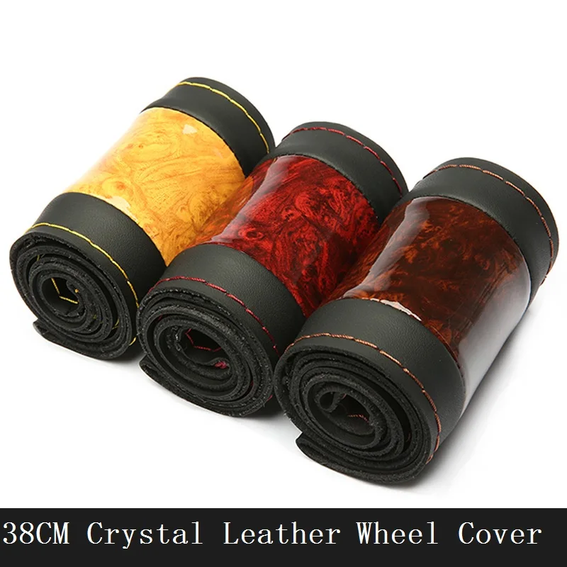 

38cm Four Seasons Universal Crystal Leather Sport Style Durable in use Leather Braid Steering Wheel Cover Car Accessories