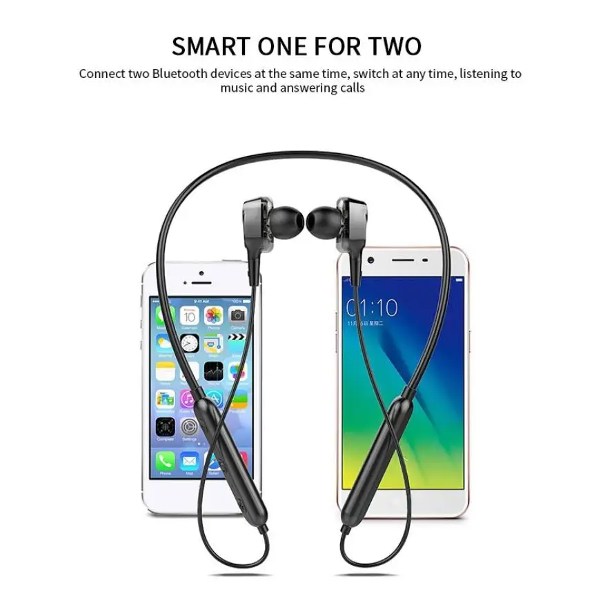 9D Surround Sound In Ear Neck Hanging Bluetooth Headphones 4 Speakers Stereo Earphone HD Call Sports Wireless Waterproof Headset