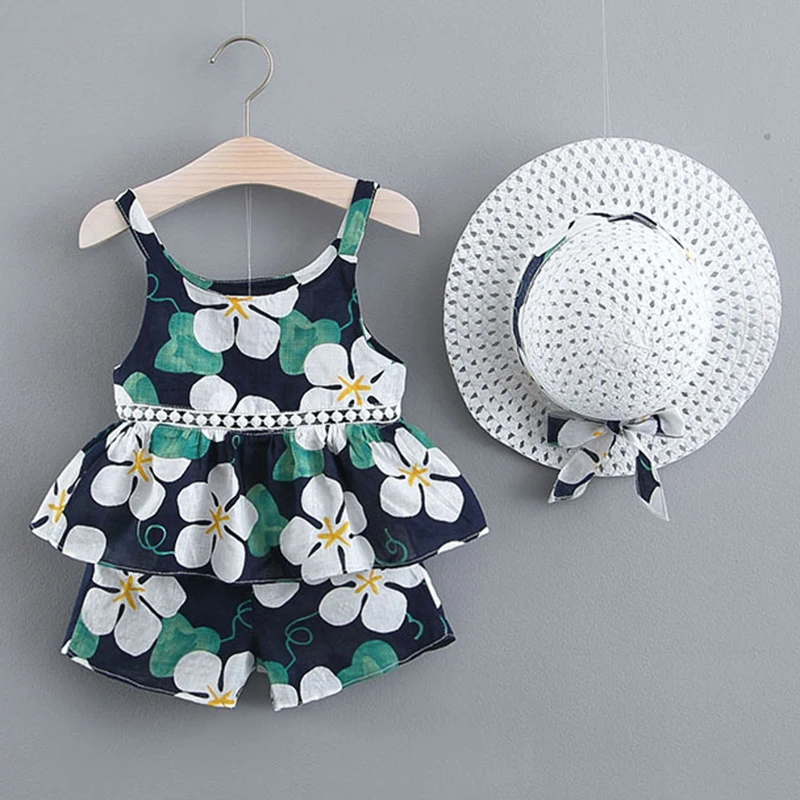 Girls Clothes Set New Summer Ethnic Holiday Suit for Kids Print Camisole and Shorts With Hat Children Clothing 2 5 7T | Детская одежда