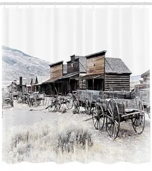 

Western Shower Curtain Old Wooden 20s Town Print for Bathroom