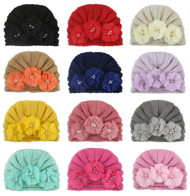 

Infant Baby Girl Boy Winter Beanie Flower Warm Cap Crochet Knitted Hat Turban