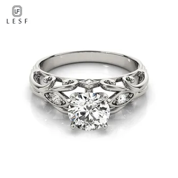 

LESF Vintage Style 1 Ct Round Cut 925 Silver Engagement Ring Trendy Jewelry Brand Wedding Rings for Women Wholesale