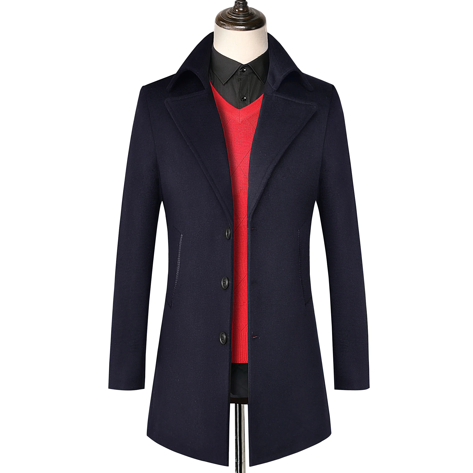 royal blue wool coat Зимнее кашемировое шерстяное мужское пальто, длинный пиджак, однобортный костюм с большим лацканом, серый, черный, красный, мужское зимнее пальто - Цвет: royal blue wool coat
