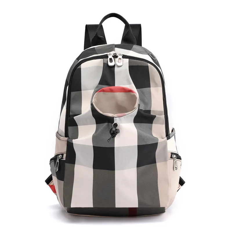 

Lightweight leisure trend Plaid backpack for women outdoor travel backpack independent water cup bag nylon cloth schoolbag