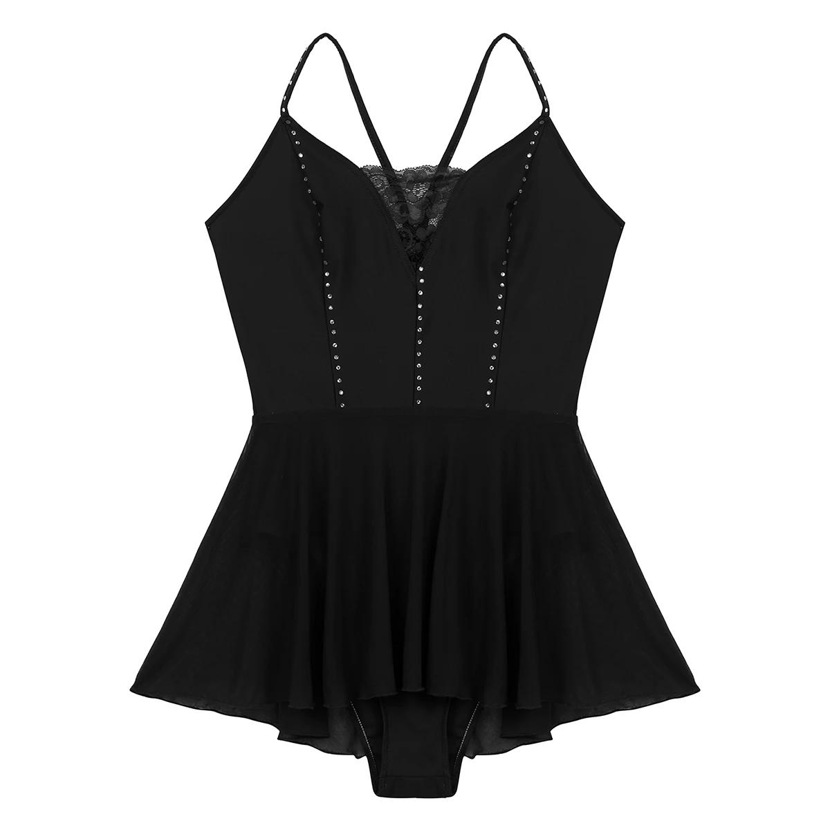 Black MSemis для взрослых, платье для фигурного катания на коньках, стразы, кружевное платье-пачка на спине, балетные гимнастические леотарды, женские боди, танцевальные костюмы - Цвет: Black