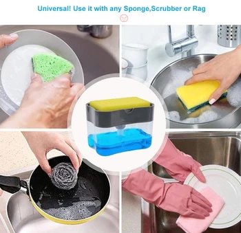 

Hot 2-in-1 Soap Dispenser Soap Pump Sponge Caddy New Creative Kitchen Manual Press Liquid Soap Dispenser With Washing Sponge