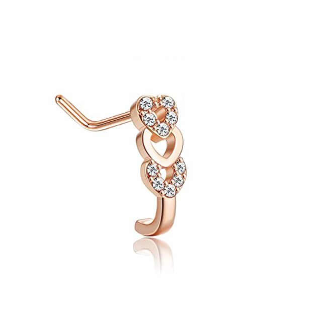 L Shape Nose Piercing Ring Heart Nose Stud Nostril Pin Septum Piercing Nez Gold Crystal Flower Nariz Pircing Nose Clip Hoop