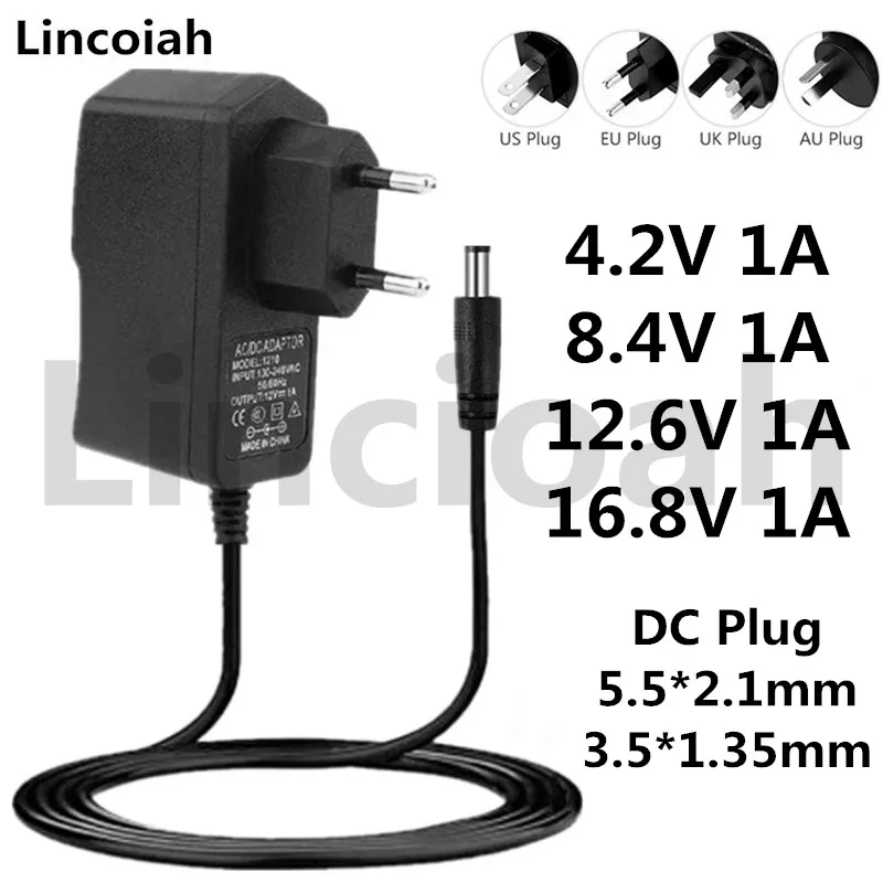 

4.2V 8.4V 12.6V 16.8V 1A 1000MA Adapter Power Supply 4.2 8.4 12.6 16.8 V Volt charger DC 5.5*2.1MM for 18650 lithium battery