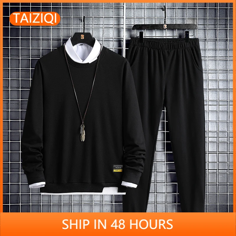 

Track suits men set Solid O-Neck sweat suits two pieces full length track suit japan clothing Fashion long sleeve sweatpants set