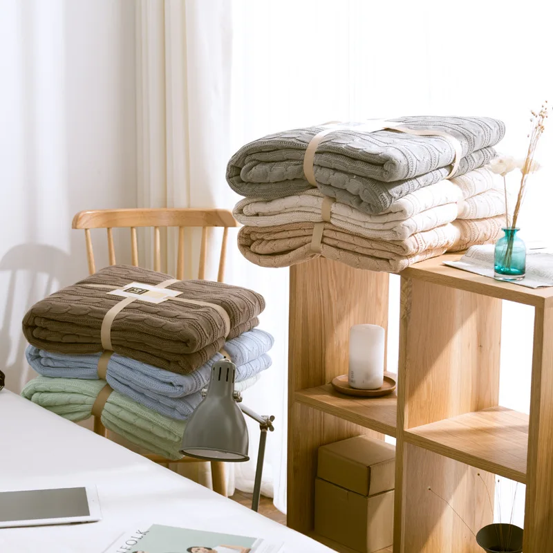 Autumn And Winter Cotton Blanket European Style Retro plus Velvet Knitted Casual Blanket Factory Wholesale