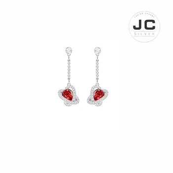

New Fashion Charms Silver 925 Original Copy Female Jewelry,SWAn Outstanding Red Love Heart Gorgeous Charming Earrings With Logo