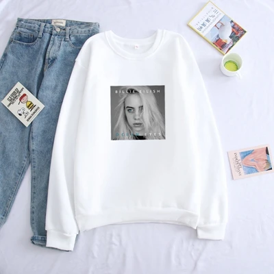 Billie Eilish толстовки с принтом для мужчин Уличная толстовка одежда sudadera hombre Повседневная Толстовка с капюшоном для мужчин хип-хоп унисекс толстовки - Цвет: Белый