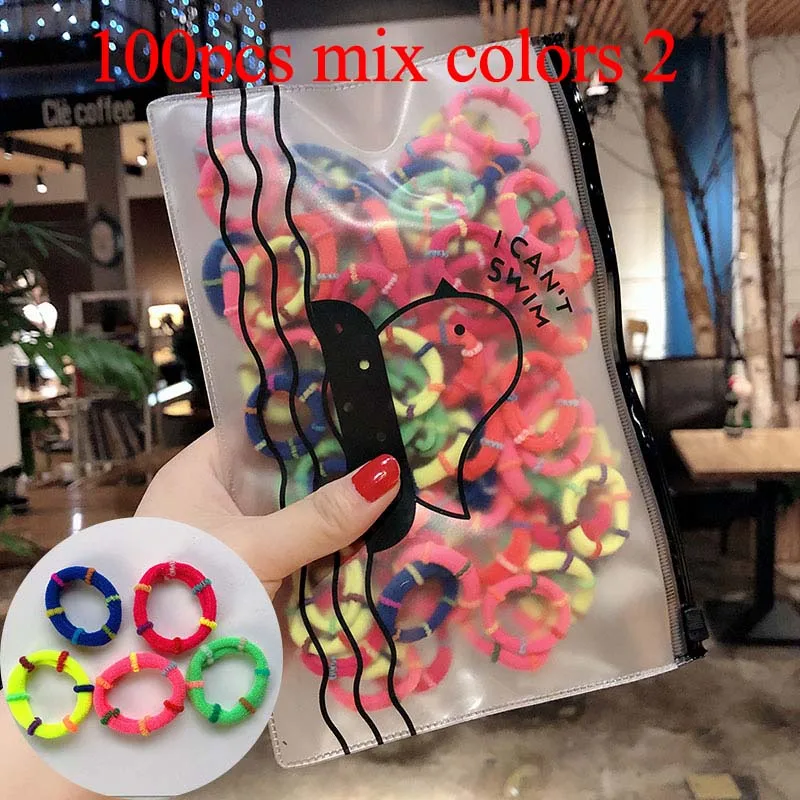 100pcs mix colors 2 50/100 шт./компл. и девочек цветной зарядный кабель в нейлоновый оплетке с небольшой резинки для волос Дети хвост держатель резиновые резинки для волос аксессуары - Цвет: 100pcs mix colors 2