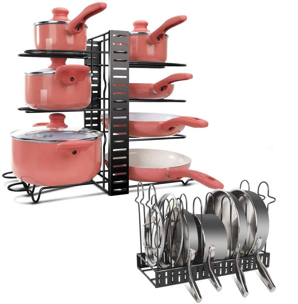 Stainless Steel Pan Organizer Holder Cutting Board Shelf Extendable Adjust Cookware Pot Rack for Kitchen Organization Storage