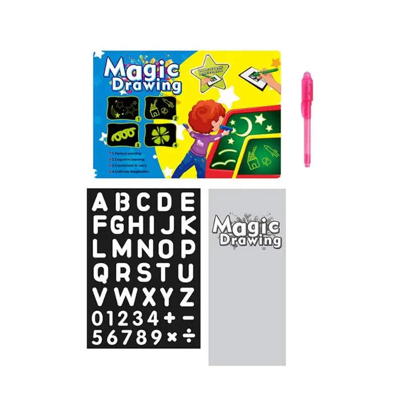 1 шт. 3D ночной Светильник доска для рисования английский режим люминесцентные ручки детская игрушка-головоломка Магические рисунки интересный высокий светильник er образовательный - Цвет: A4
