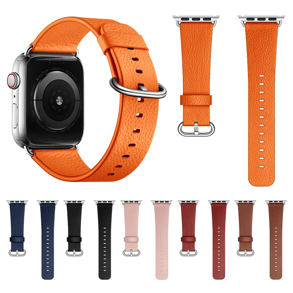 Ремешок из зернистой кожи для Apple watch band series 1 2 3 4 5 44 мм 40 браслет iWatch 42 38 мм|Ремешки