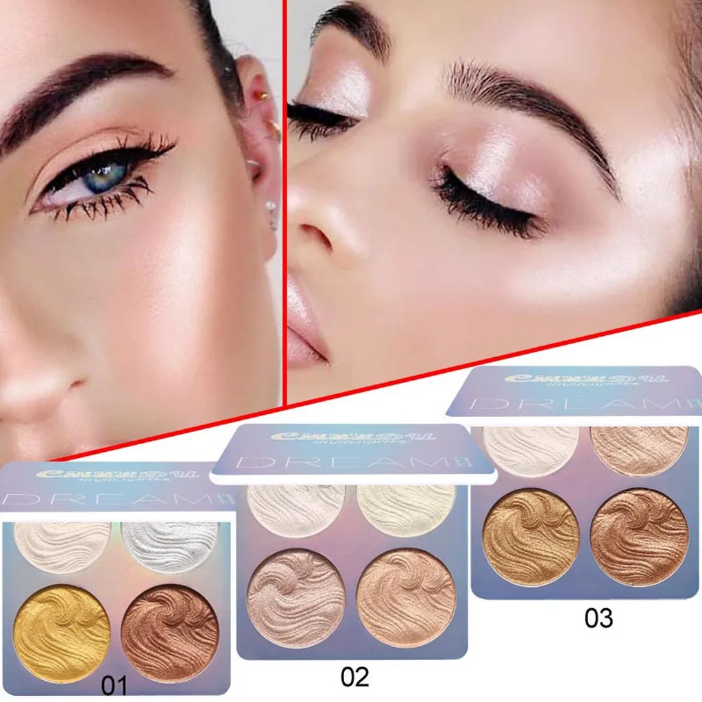 

4 Colors Highlighter Illuminator Makeup Glow Kit Face Brightener Contouring Liquid Highlighter Powder Palette Bronzer