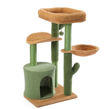 Cat Tree Tower Cat's House with Scratching Post Cute Cactus Play House Furniture with Condo Nest Mordern Pet Scratcher 1