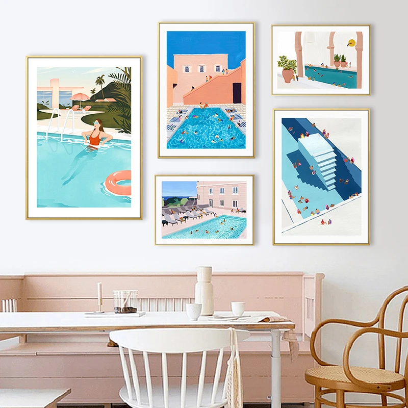 Summer Swimming Pool Party Pictures Toilet Art Canvas Painting Posters And Prints Wall Pictures For Living Room Bathroom Decor Painting Calligraphy Aliexpress