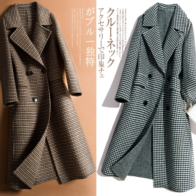 casual modish plaid soft long wool winter coat women korean style fashion womens coats ladies tops female clothes fall