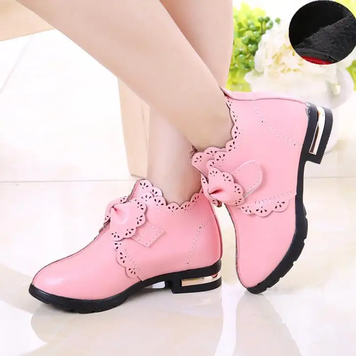 Autumn Winter Girls Boots Girls bow Soft ankle boots Girls Princess Boots Martin Boot Girls Party School Flat Shoes - Цвет: picture color