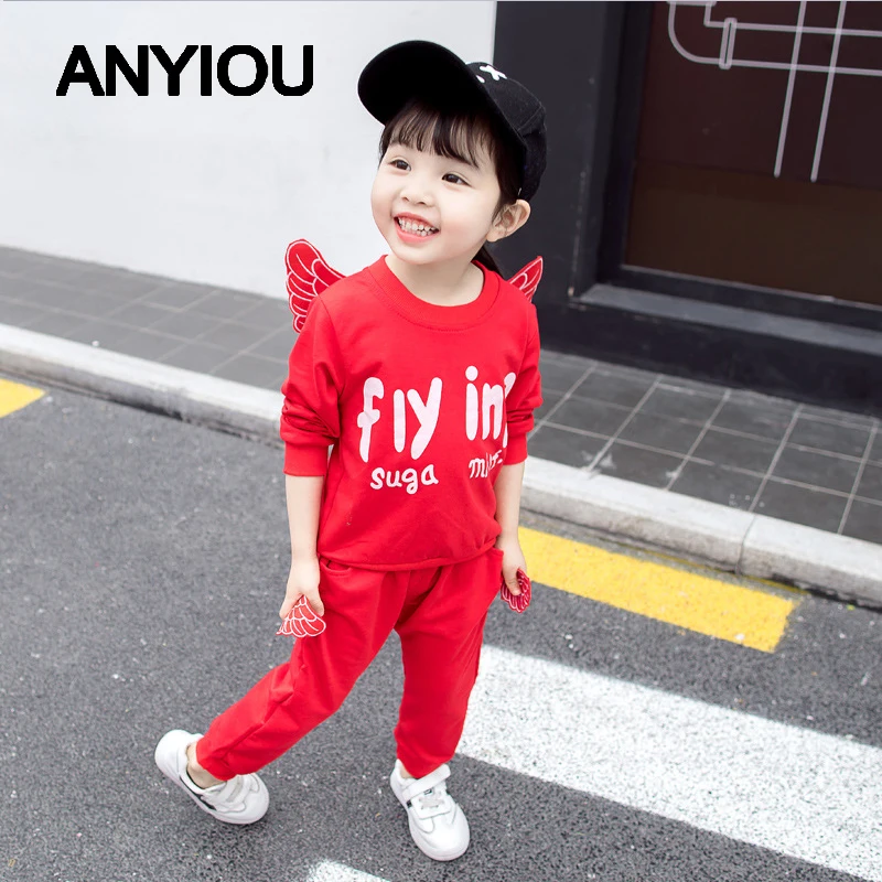 

Two-piece New Children's Suit Spring and Autumn Female Baby Spring Suit Children's Sweater Girls Angel Wings Clothes for Girls