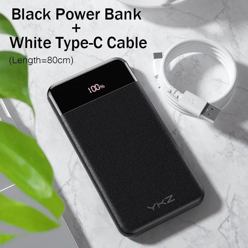 Black with Cable YKZ QC 3,0 внешний аккумулятор 10000 мАч светодиодный портативный аккумулятор PD Быстрая зарядка 12 В внешний аккумулятор для iPhone Xiaomi Mi с USB - Цвет: Black with Cable