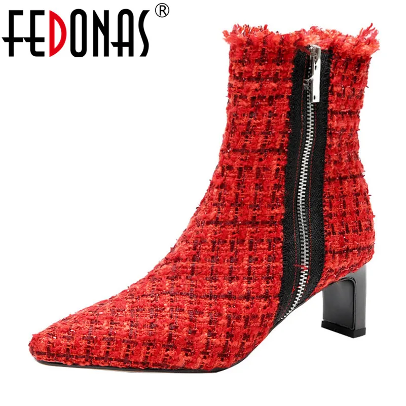 FEDONAS/ботинки «Челси»; сезон осень-зима; женские Теплые ботильоны; обувь для танцев на выпускной; женская обувь на высоком каблуке с боковой молнией