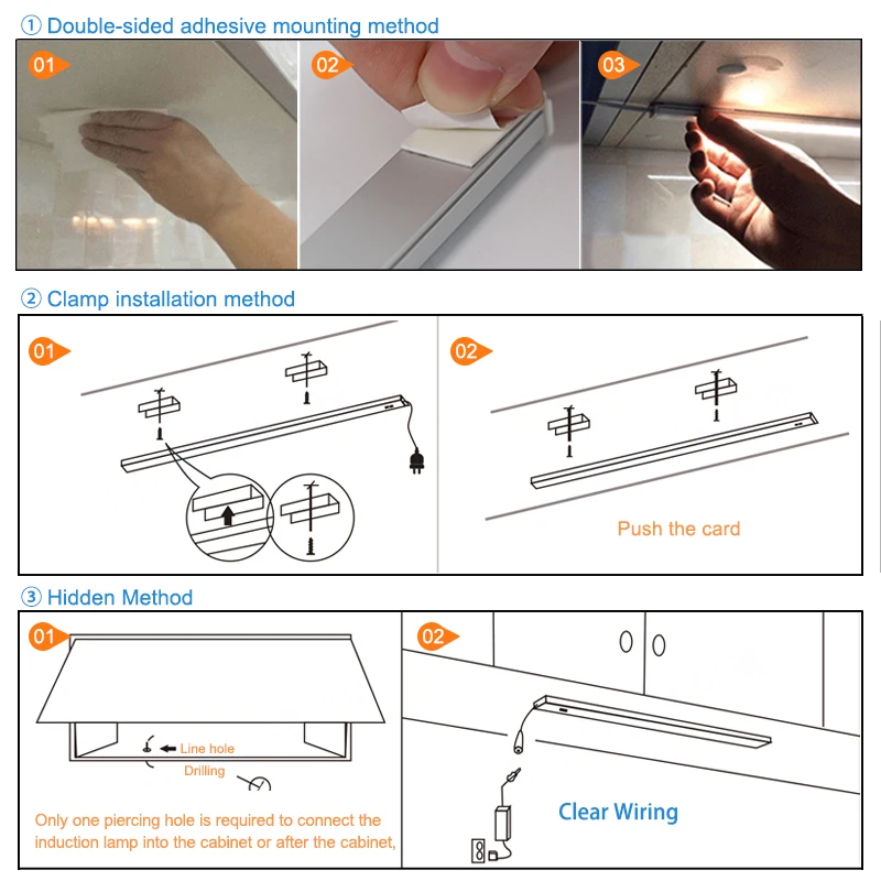 Lampe LED sous-meuble, veilleuse de cuisine, chambre à coucher, placard, interrupteur à balayage manuel, capteur 5W 6W/7W